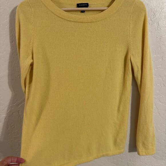 Talbots Pastel Yellow 100% Cashmere Super Soft Long Sleeved Crewneck Sweater - Picture 4 of 8